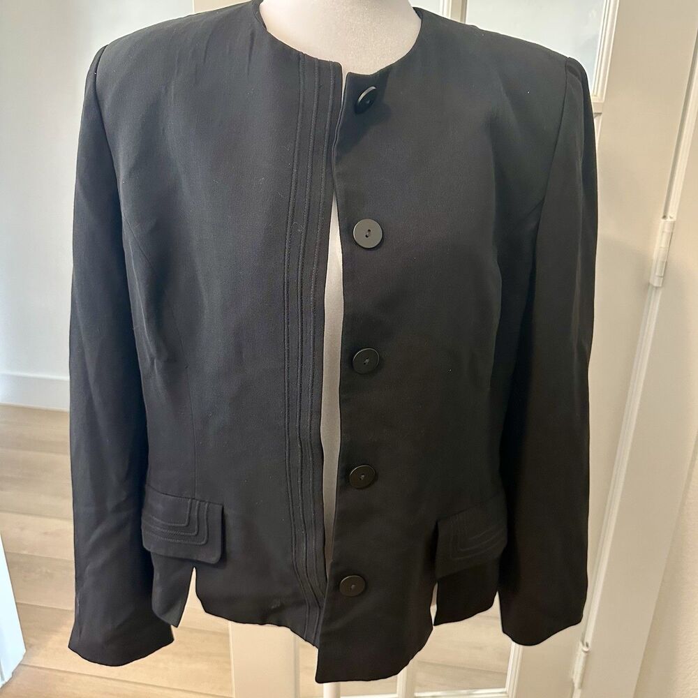 Vintage Herbert Grossman Women Black Long Suite Jacket Blazer Sz 14 Lined *READ